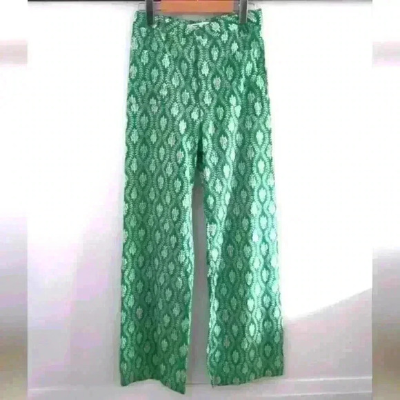 ZARA | Women's Green/White  The Ava Boho High-Waisted Cotton Straight Leg Pants - Picture 1 of 5